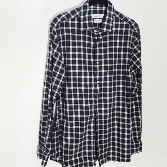 Massimo Dutti Plaid Shirt Navy White Red Men's M 100% Cotton - Picture 1 of 4